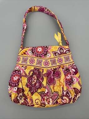 Vera Bradley Bali Gold Yellow Floral Pink Red Purse Small Pleated Handbag